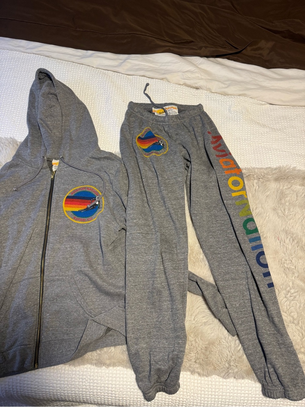Aviator Nation Gray Rainbow Patch Zip Hoodie & Jogger Set - Picture 2 of 2